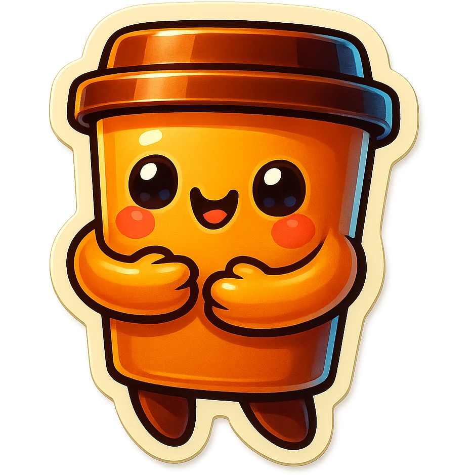 Tall coffee cup, hugging emoji