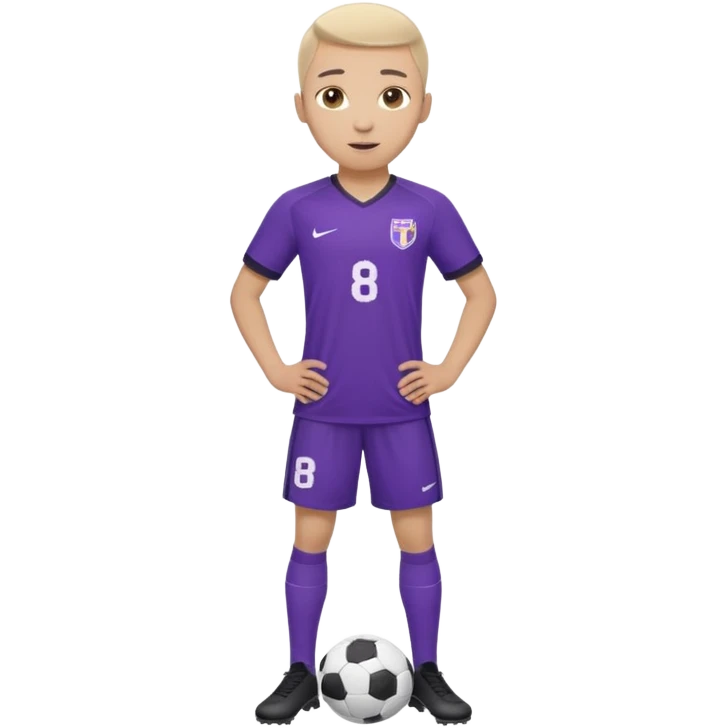 Apple emoji style 21 year old athletic soccer player standing same pose, purple jersey #8, clean gradient background emoji