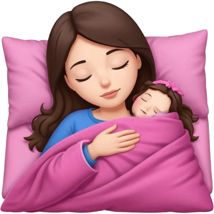 Brunette sleeping with pink blanket  emoji