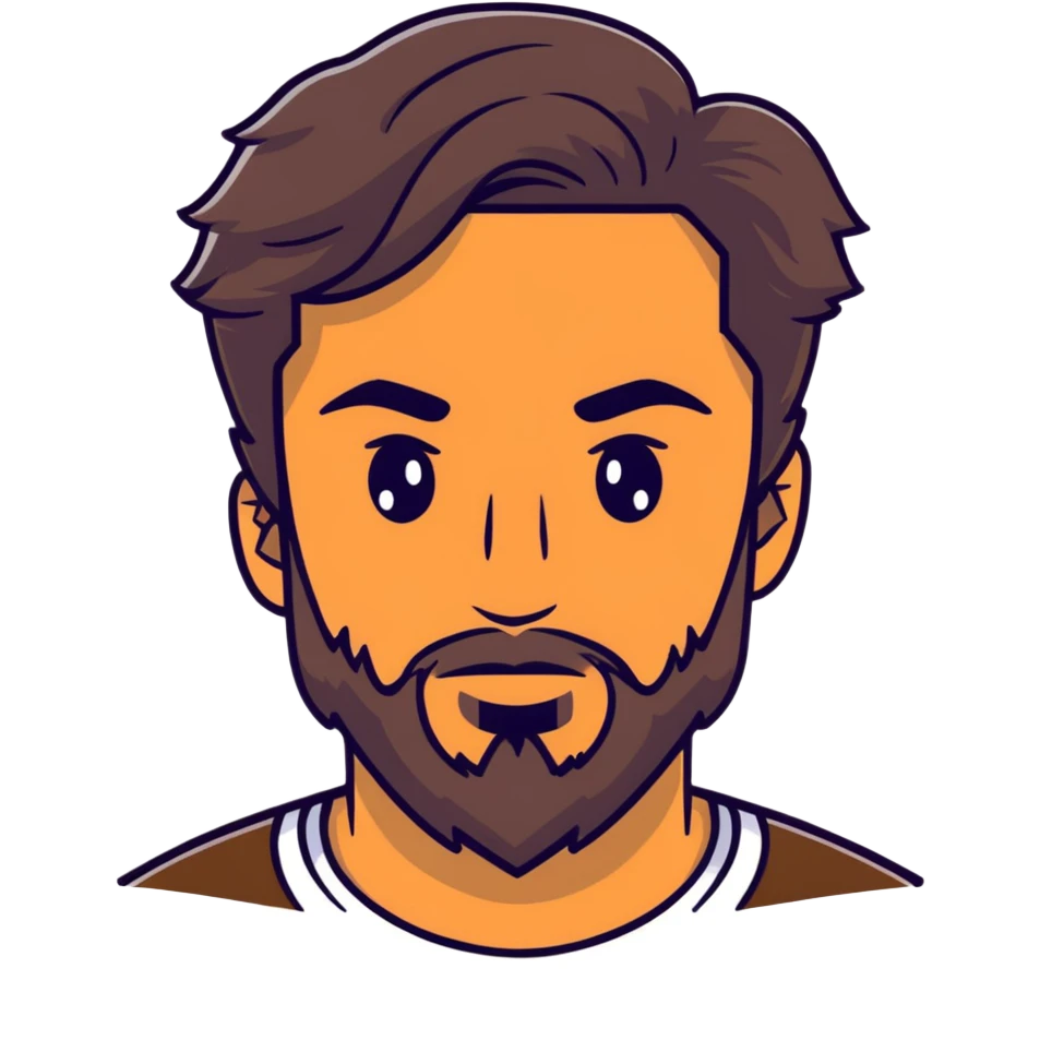 man face with beard, medium skin tone, and dark wavy hair emoji