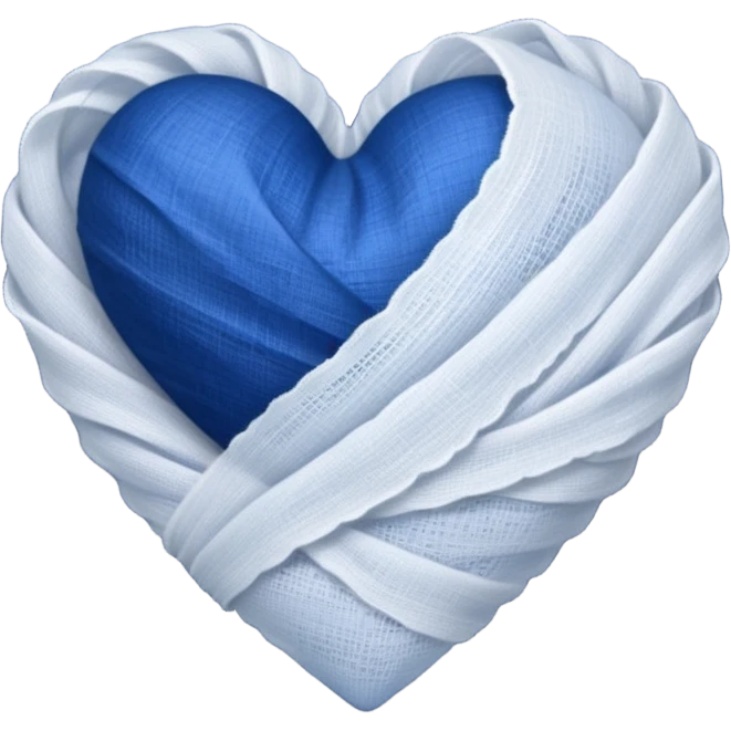 white gauze strip wrapped diagonally around a dark blue heart emoji
