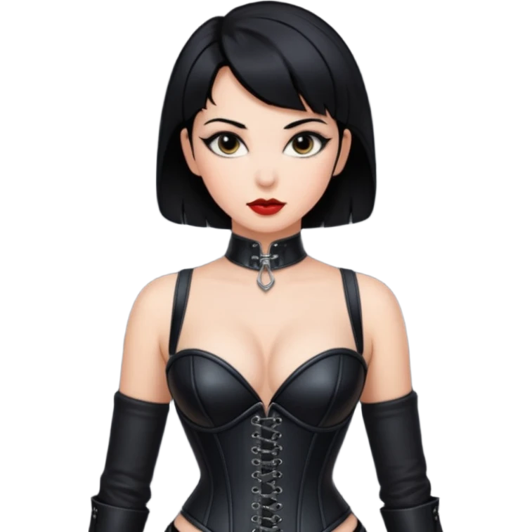 Woman in black leather very short hair cleavage dominatrix emoji