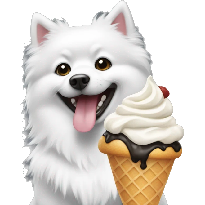 Black-white spitz eats ice cream  emoji