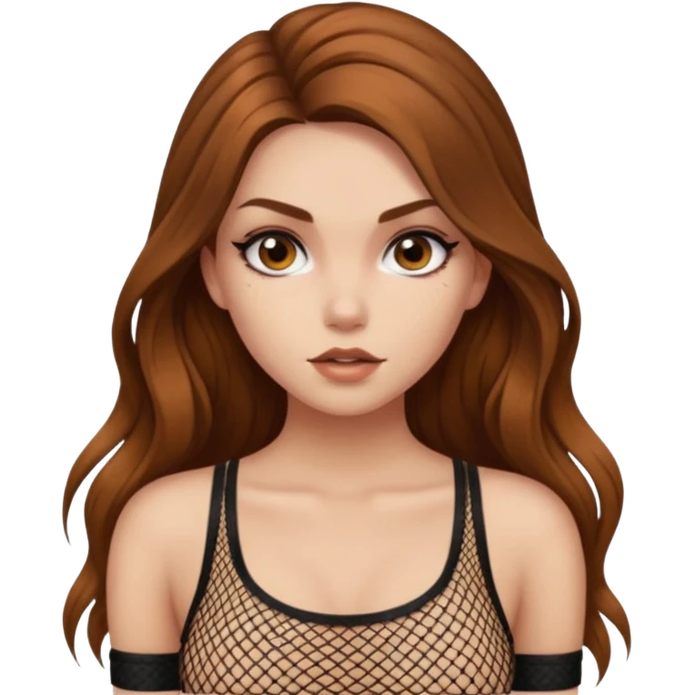 a pretty bratz fair girl with brown long hair styled well, looking like a baddie in a fishnet top emoji