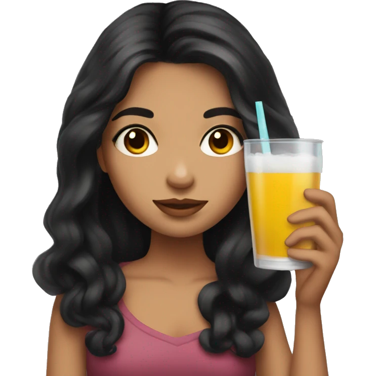 Girl with long lashes and dark hair holding a drink emoji
