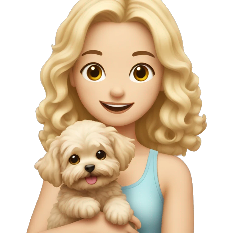 Cute blond girl holding a maltipoo  emoji