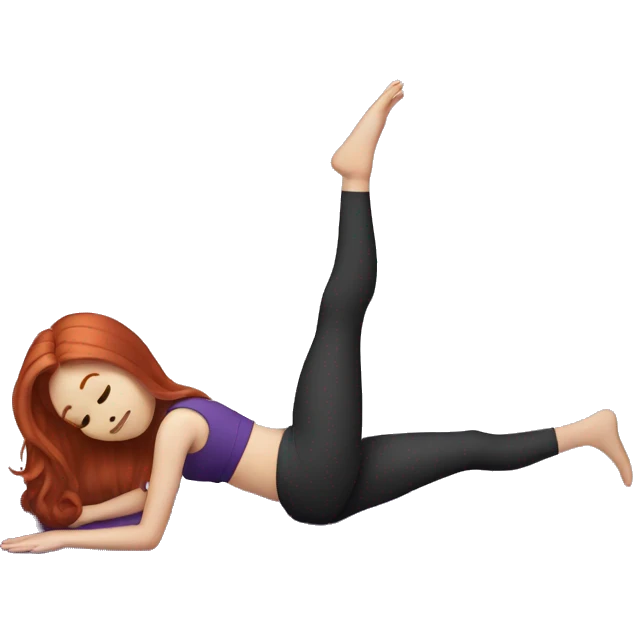 a redhead girl with long hair doing pilates, her clothes are dark purple emoji