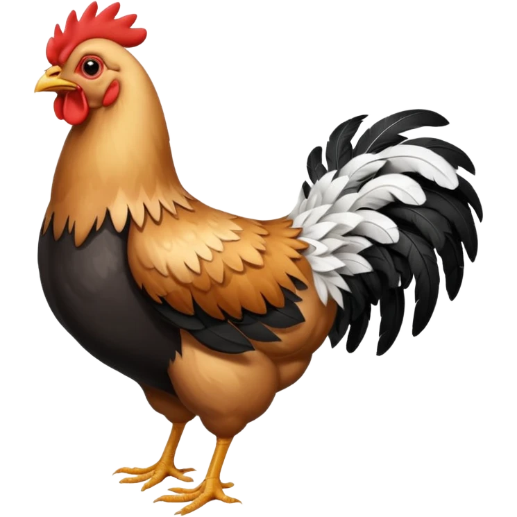 chicken with body covered every feathers is a mix of black and white color, full body   emoji