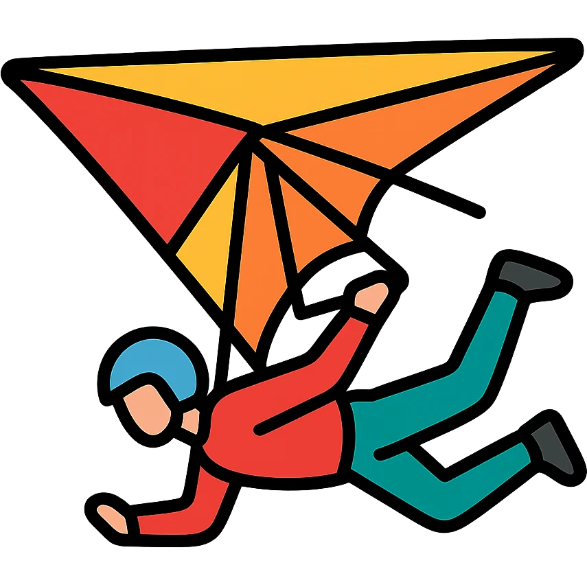 hang glider with a pilot performing a stunt, dynamic action pose, colored icon with black outlines emoji