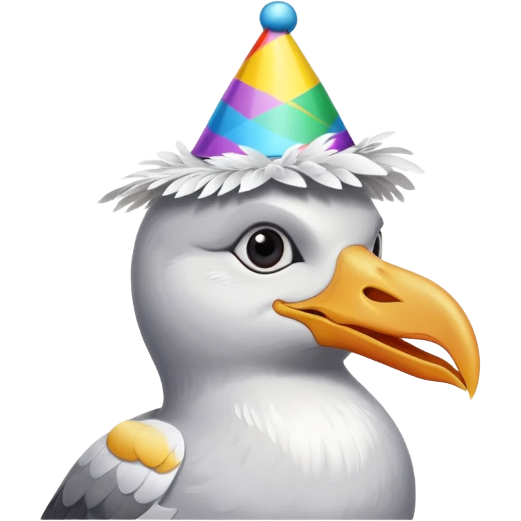 A seagull head with a party hat, without the body emoji