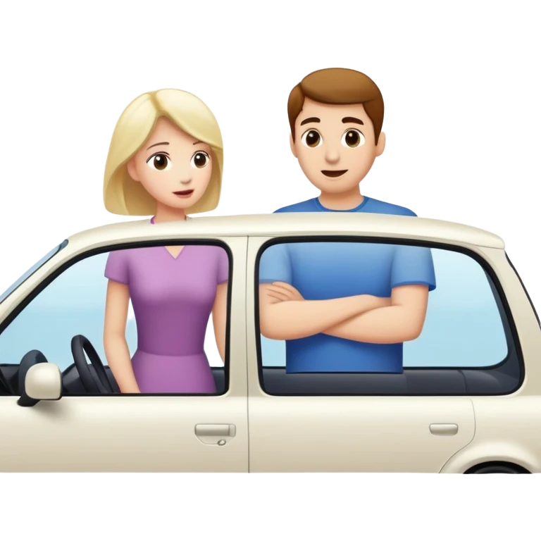 woman standing outside car talking to man inside car with window down emoji