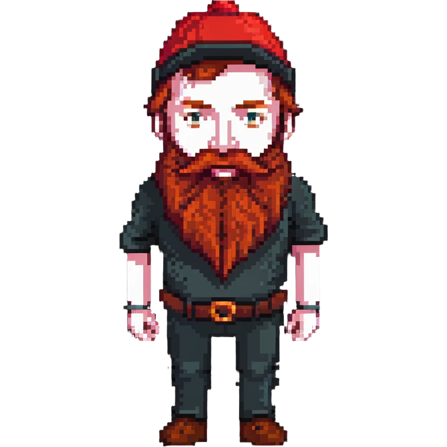 man with a big red beard and a small red hat emoji