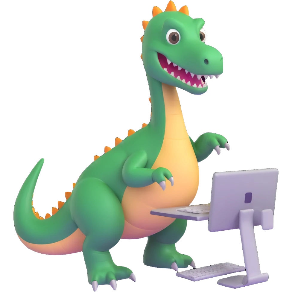 dinosaur using a computer emoji