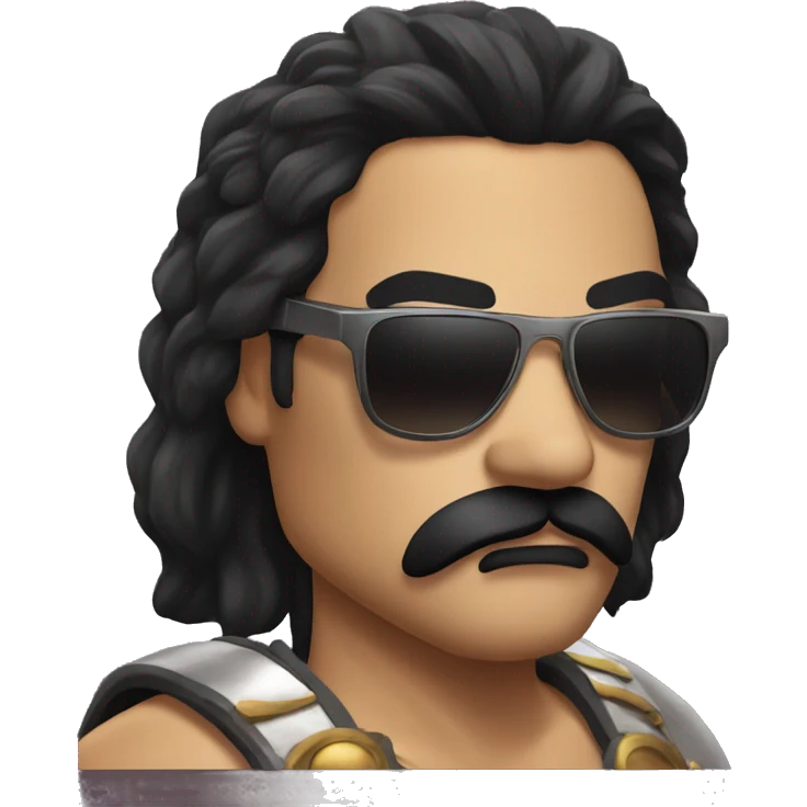 gladiator with long black hair, black moustache and sunglasses emoji