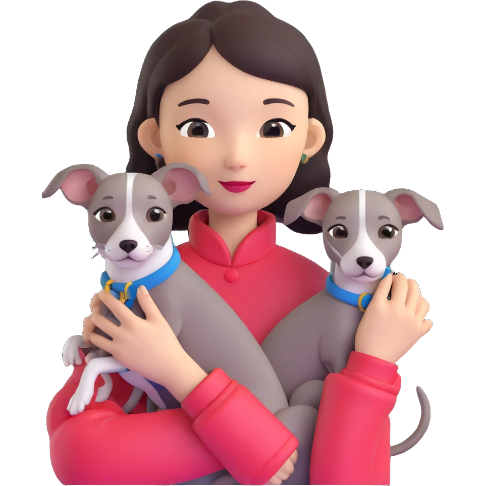 Chinese girl holding all grey Italian greyhound emoji