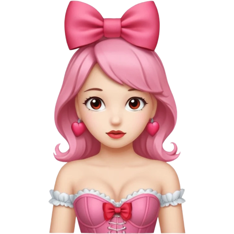 Girl with red bow on her head and pink corset emoji