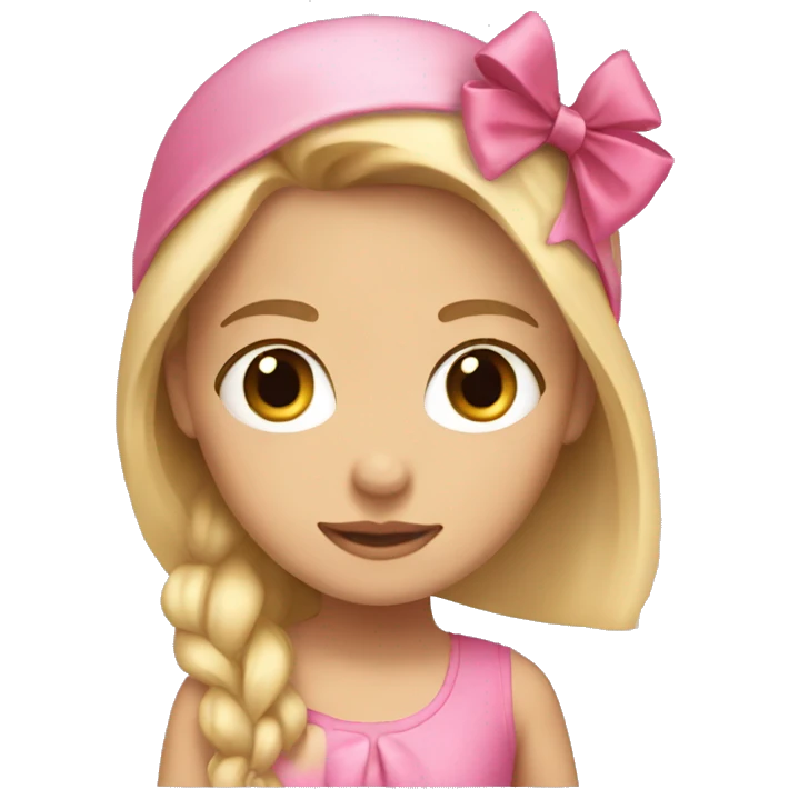 A blonde girl with Brown eyes and a pink swater and a bow on her head emoji