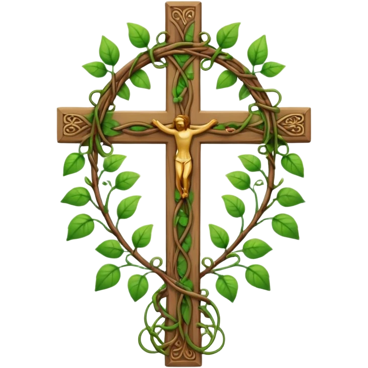 cross with vines wrapped around line art emoji