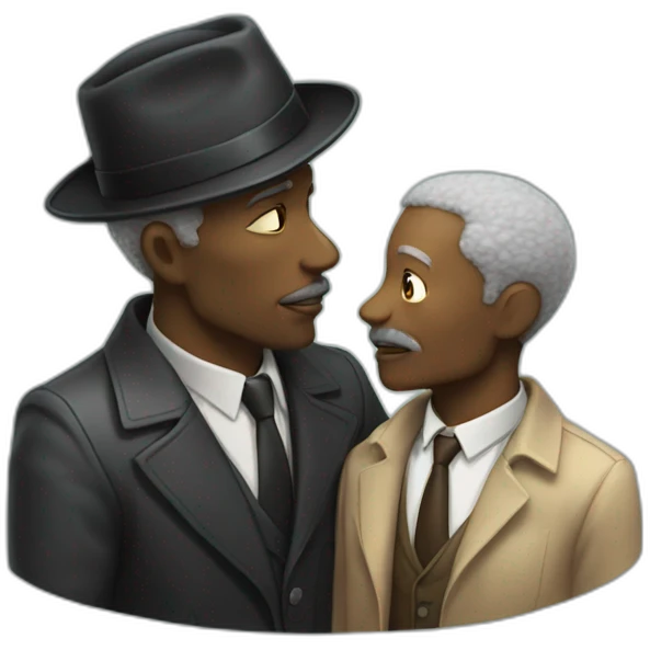 Black older  man detective kisses pale man detective  emoji