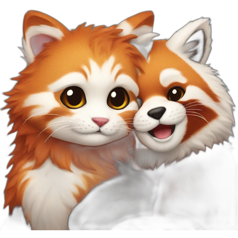 fluffy-cat-and-red-panda-cuddling emoji
