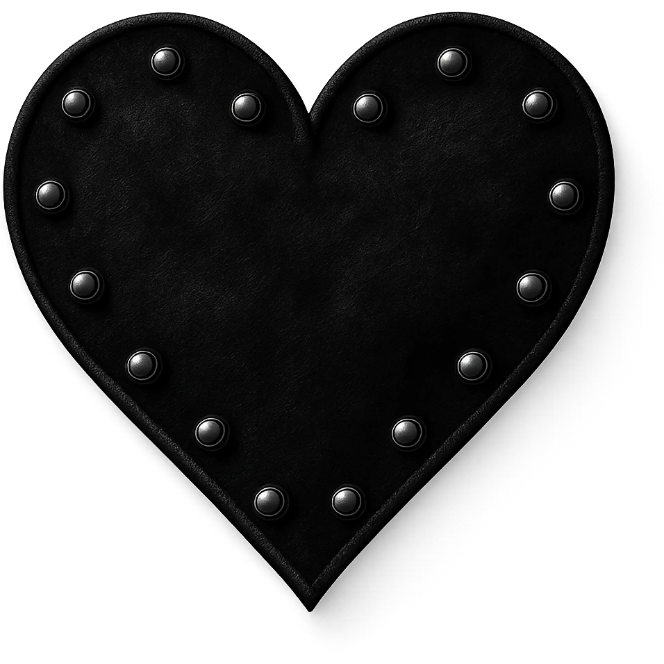 goth heart, black velvet texture, silver studs, dramatic shadows, no background emoji