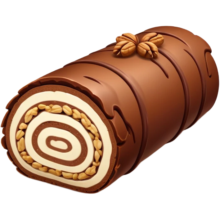Chocolate-Nougat-Marzipan Log roll with walnuts emoji