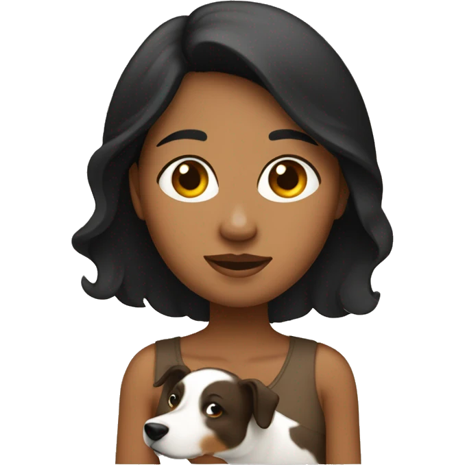 Apple style brown woman with black hair holding heeler emoji