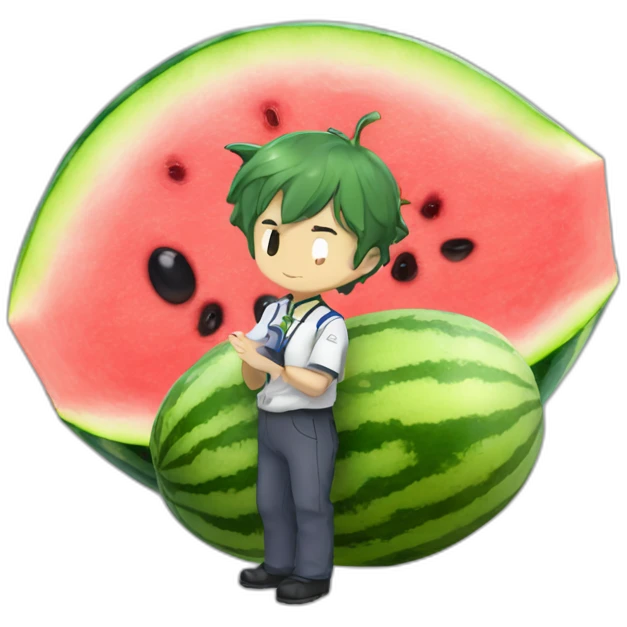 Evangelion unit 1 holding a watermelon emoji