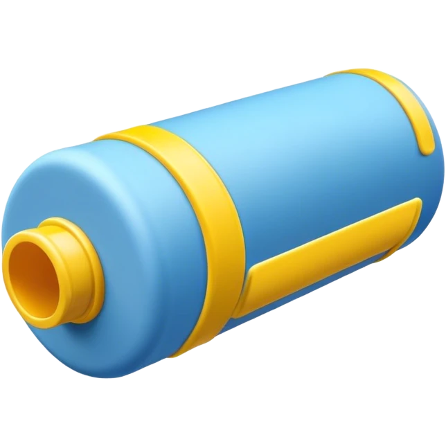 Blue foam tube with yellow caps on top and bottom, front view emoji