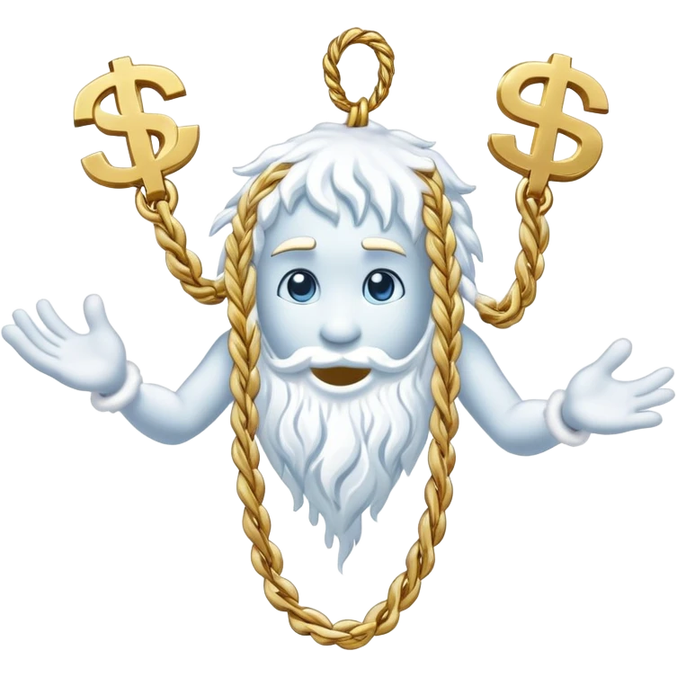 Snow elemental shaped more like a human—think tall, jointed limbs, maybe even facial expressions made of snow flaunting money wearing gold rope chain emoji