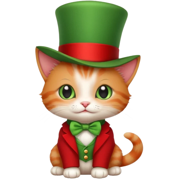 Steampunk:a very cute and adorable green anthropomorphic baby cat with a red top hat emoji