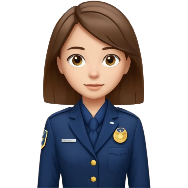 Reception Young girl, straight hair, wearing uniform jacket with hotel name badge, tasteful scarf, stand behind the desk

 emoji