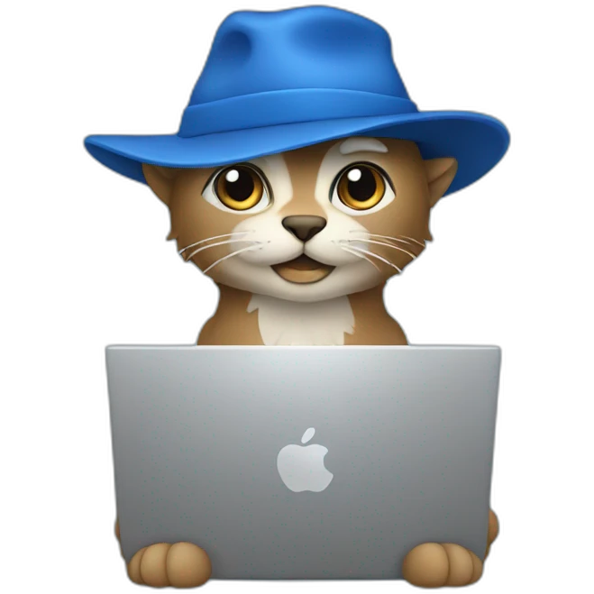 Merlin with a laptop and blue hat emoji