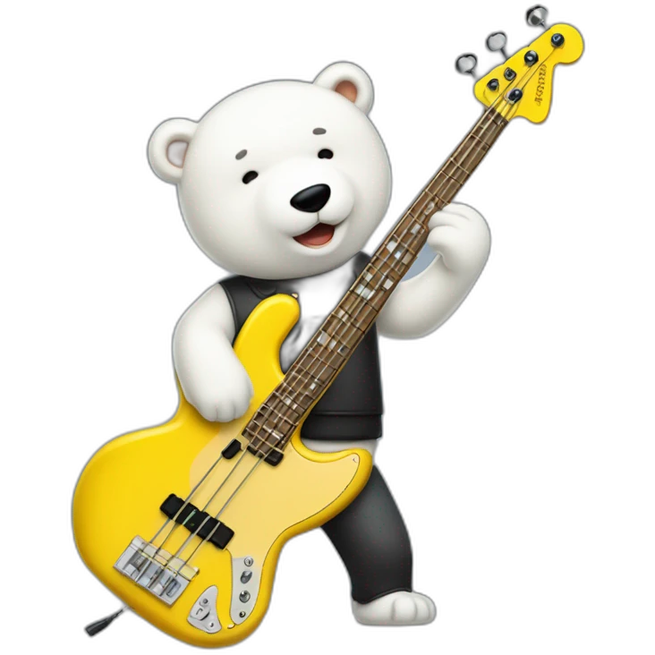 Bass player brunete male white bear playing a yellow fender jazzbass emoji
