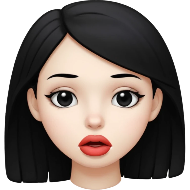 Девушка с белой кожей, чёрными глазами и чёрными волосами прикусывает нижную губу emoji