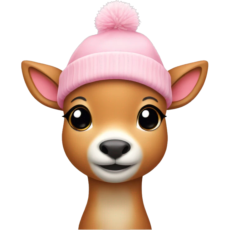 cute deer with a light pink winter hat emoji