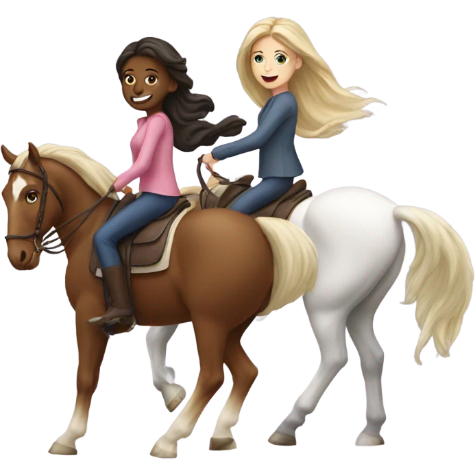 Two white girls riding two horses emoji