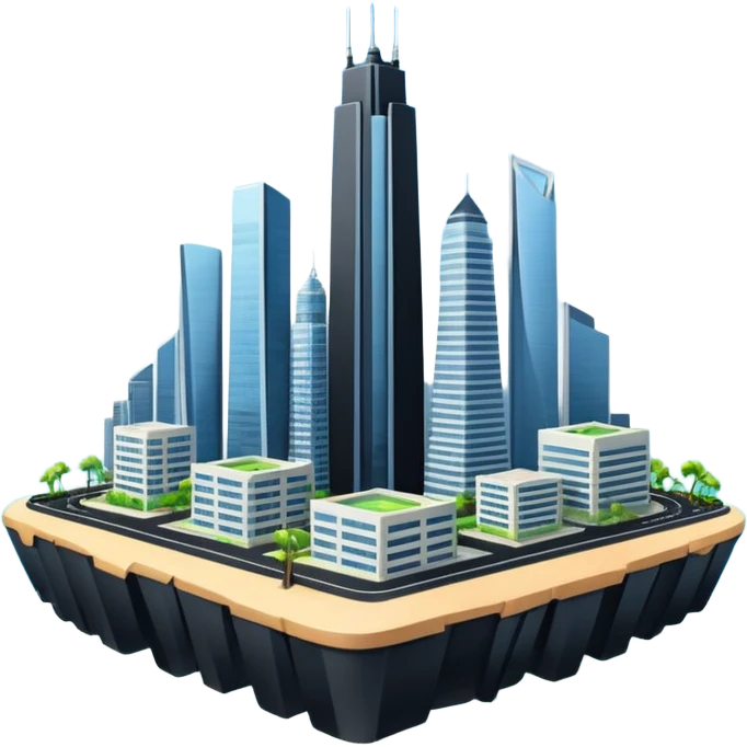 advanced modern island with skyscrapers and abvanced infrastucture emoji