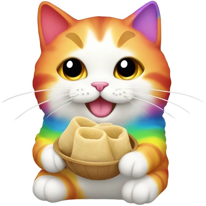 Rainbow cat eating dumpling  emoji