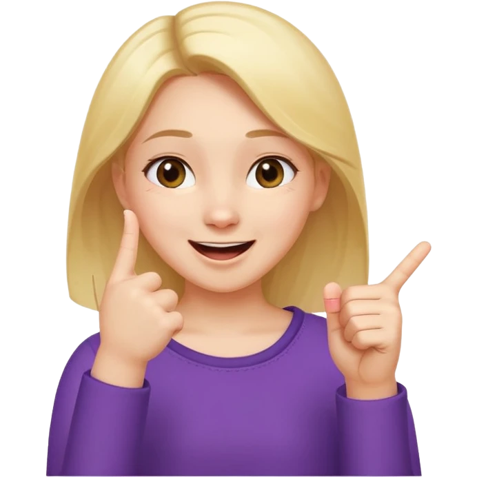 girl with her hand up holding her thumb and index finger close together tip to tip giggling emoji