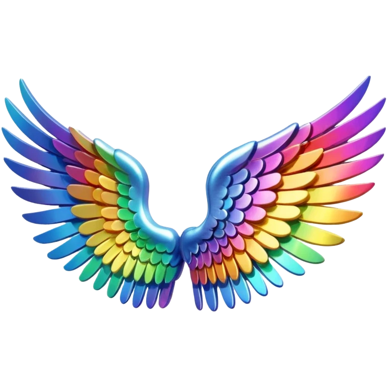 A 3d not too detailed rainbow prismatic angel wing emoji