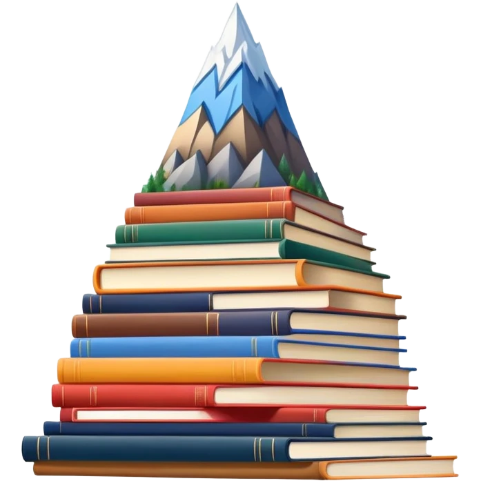A tall mountain made of stacked books of different colors and sizes emoji