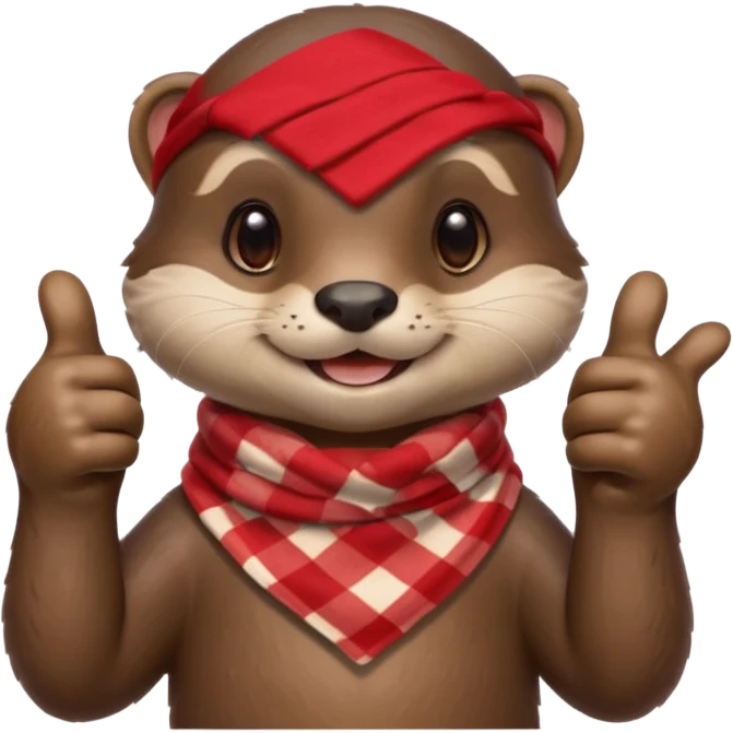 a cute otter smiling and giving thumbs up, wearing red Checkered Triangle scarf emoji