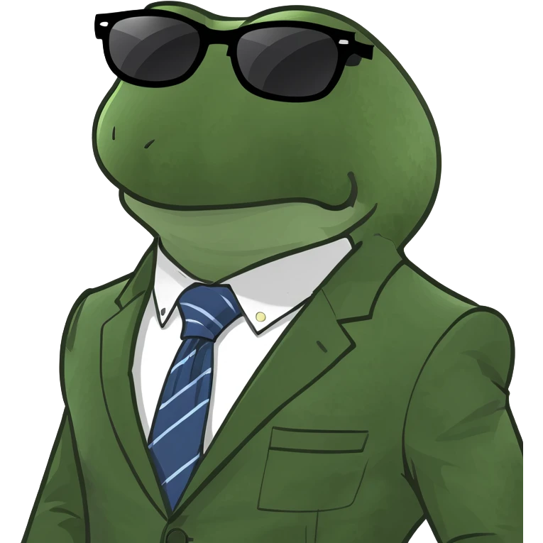 bufo frog dressed in a business suit with sunglasses, cool expression emoji