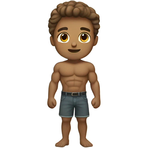 A strong white boy with brown hair at the beach emoji