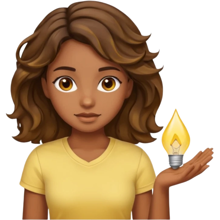  a kinda brown skin girl with brown wavy hair with highlights with brown eyes with a light yellow shirt emoji