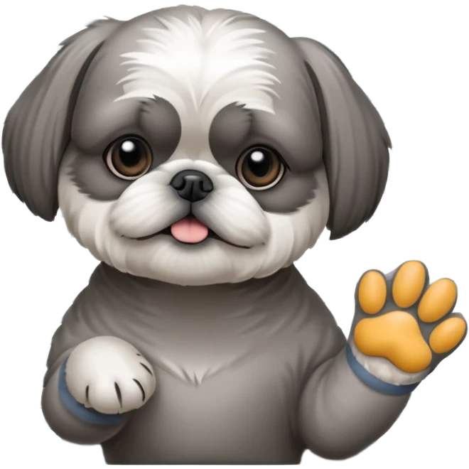 cute all grey shih tzuh behind window blinds pulling them open with one paw and PEEKING through the slit between the blinds emoji
