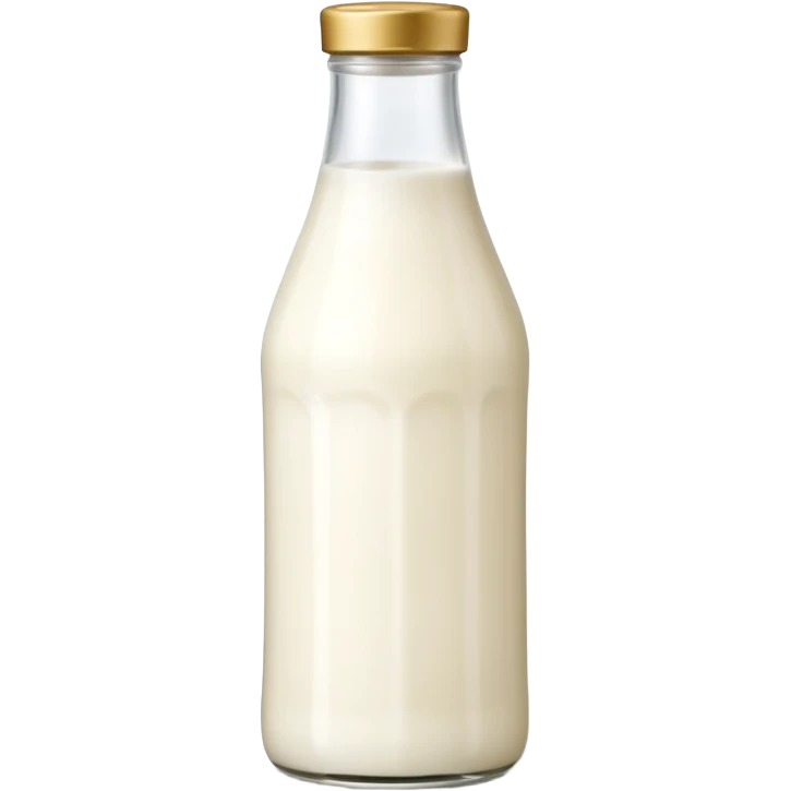 tall clear or opaque glass bottle filled with creamy white liquid, sealed with simple cap, soft natural shape, faint label hinting goat origin, no text or branding, milk richer tone than cow's milk, soft lighting, subtle shadows, emoji scale emoji