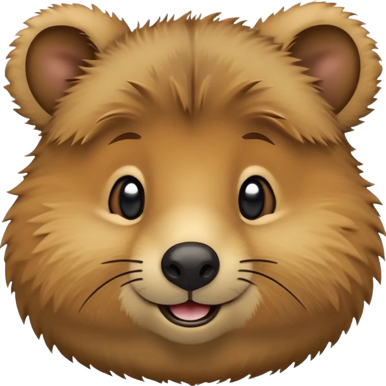 cinematic-realistic quokka-emoji,-small-round-frame, head tilted in an endearing manner, comical smile, giant-fluffy-cheeks-large-smile-fluffy-brown-fur-radiating-a-warm-softness,-big-round-eyes-filled-with-joy, realisticround  fluffy zoomed in, large black eyes emoji