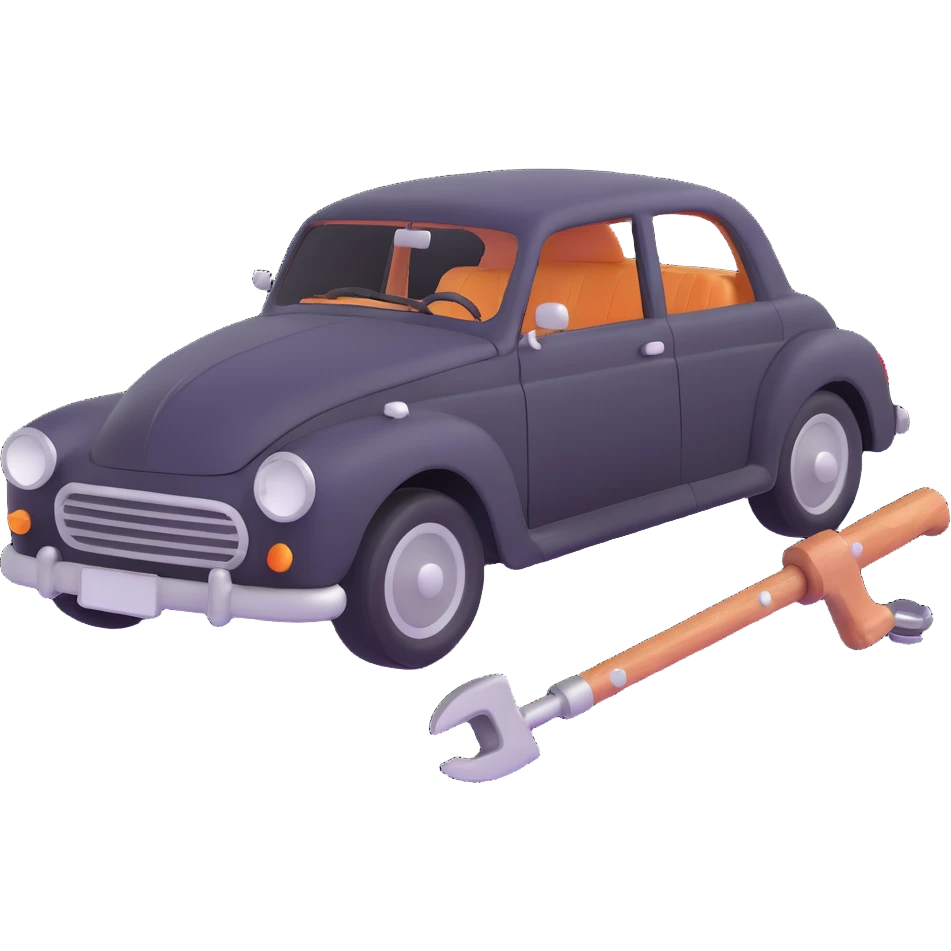 elegant car with a visible dent and dent repair tools like a lever and small hammer for Paintless Dent Repair (PDR) emoji